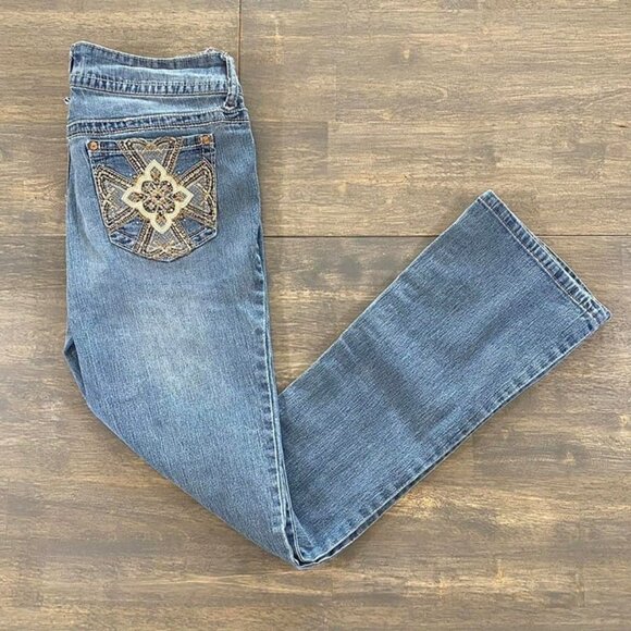 Vintage Y2k LEI Low rise Womens Size 9 Blue Jeans Emellished Pocket Boot - Picture 6 of 7